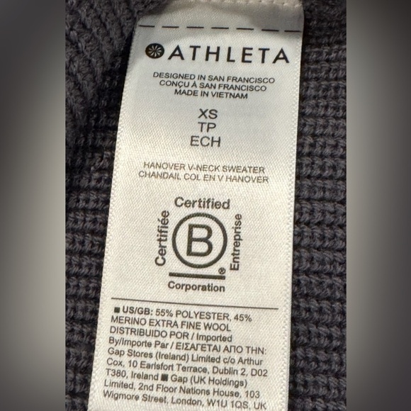 Women’s Athleta Hanover Merino Wool Blend Refined V-Neck Plum Sweater: Size XS - Picture 6 of 6